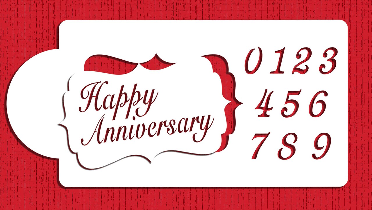 Happy Anniversary Plaque Cake Stencil | C892 by Designer Stencils | Stencils for Royal Icing, Airbrush, Dusting Powder |